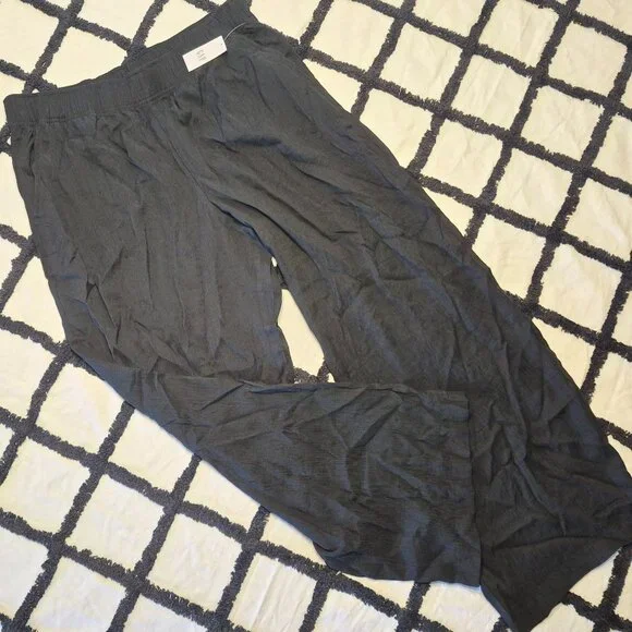 NEW GAP Factory L Black Crinkle Wide-Leg Pull On Pants Lightweight - Picture 3 of 5